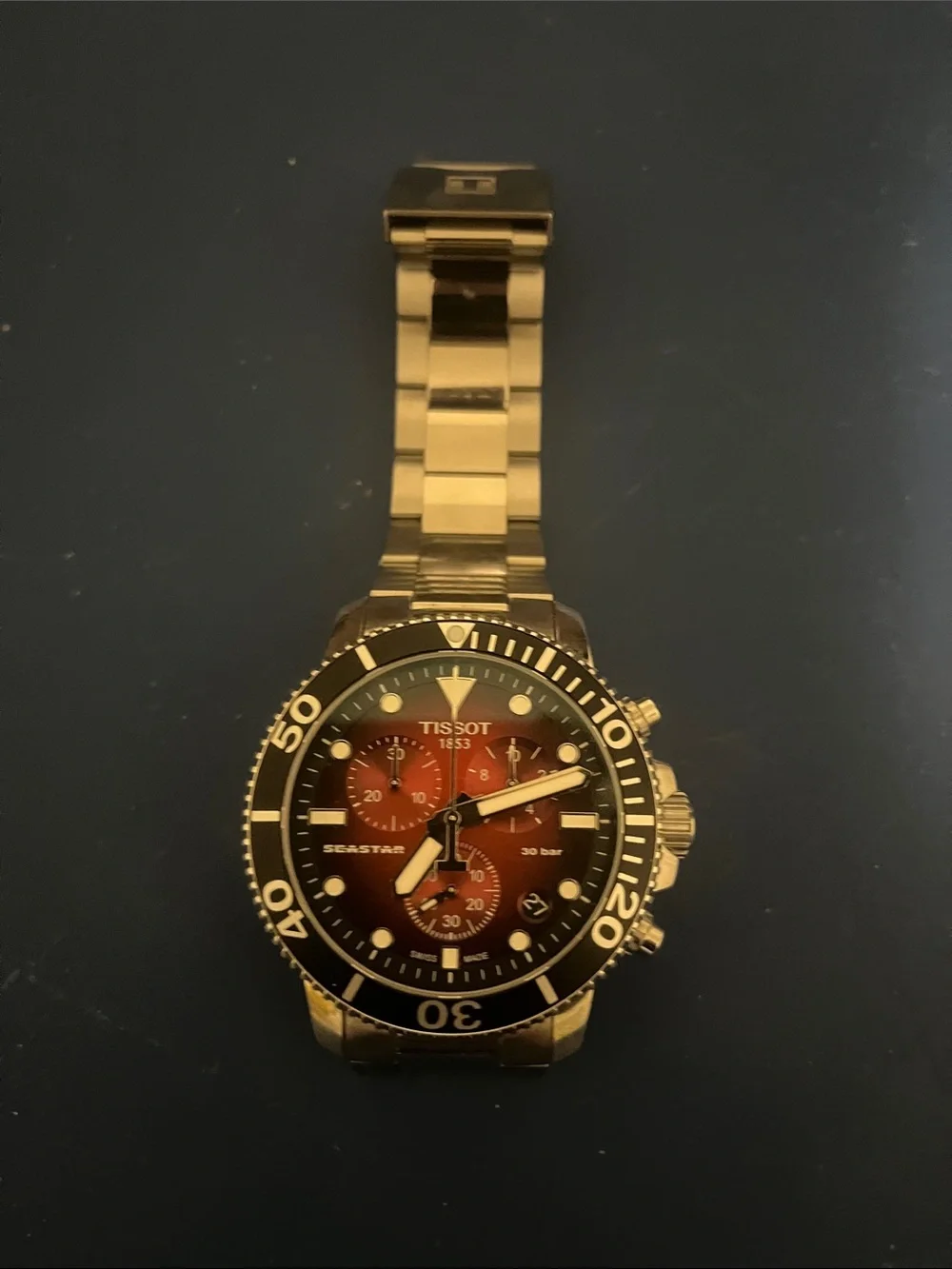 Tissot Red Dial Stainless Steel Sport Chronograph
